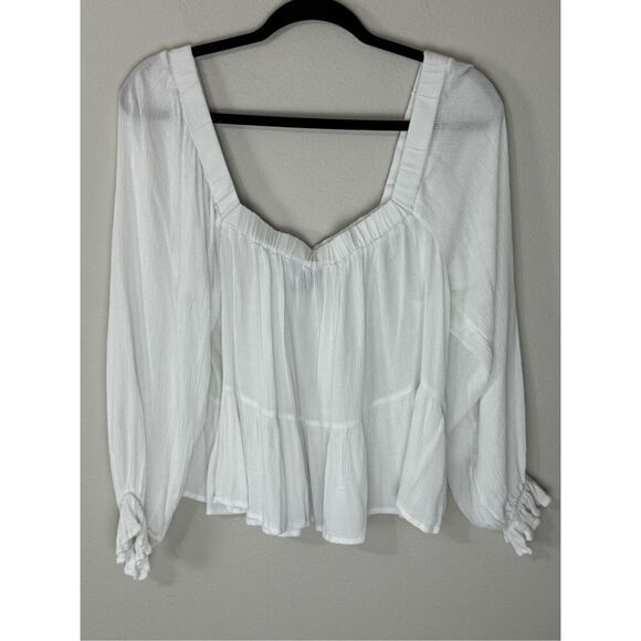 ASOS Square Neck Crinkle Smock Ivory White‎ Smock Top Size 10 - Picture 3 of 9